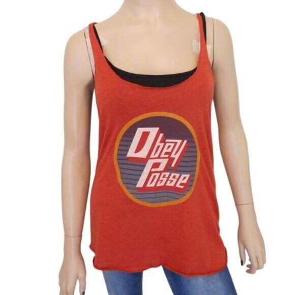 Obey Posse Orange Retro Logo Scoop Neck Racerback Tank Top - Picture 3 of 8